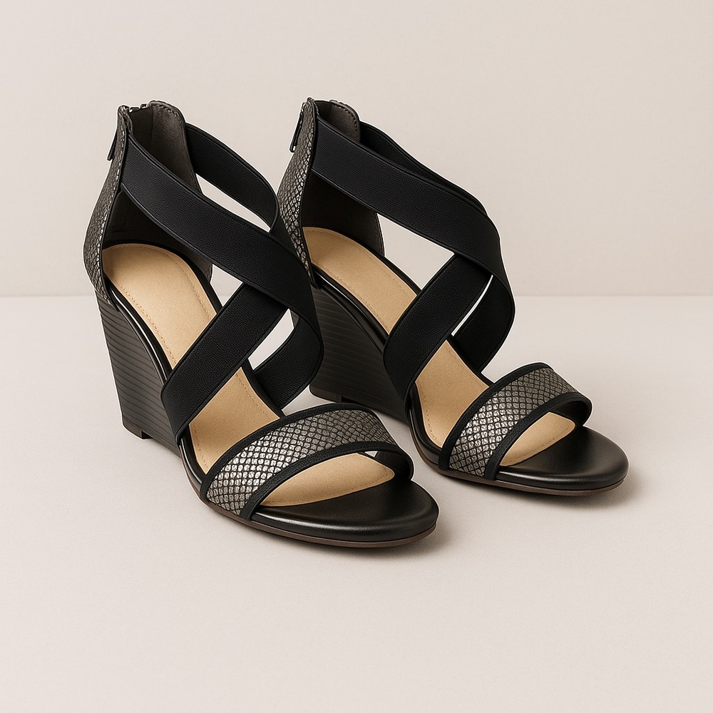 CL by Laundry Textured Black and White Wedges